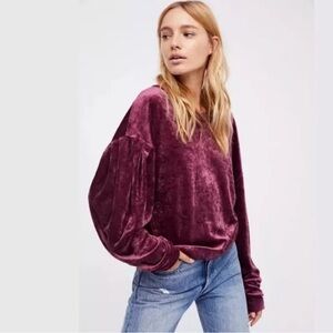 Free People We The Free Milan Crushed Velvet Long Sleeve Layering Top Size S